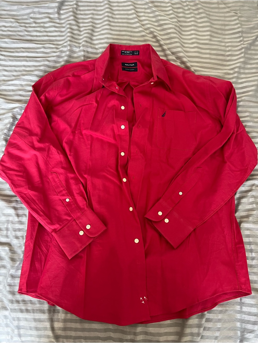 Nautica Men's Bright Red Long-Sleeve Button Shirt